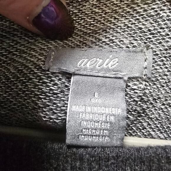 Aerie dark gray terry cloth long sleeve sweatshirt ribbon ties boat neck large - Picture 2 of 11